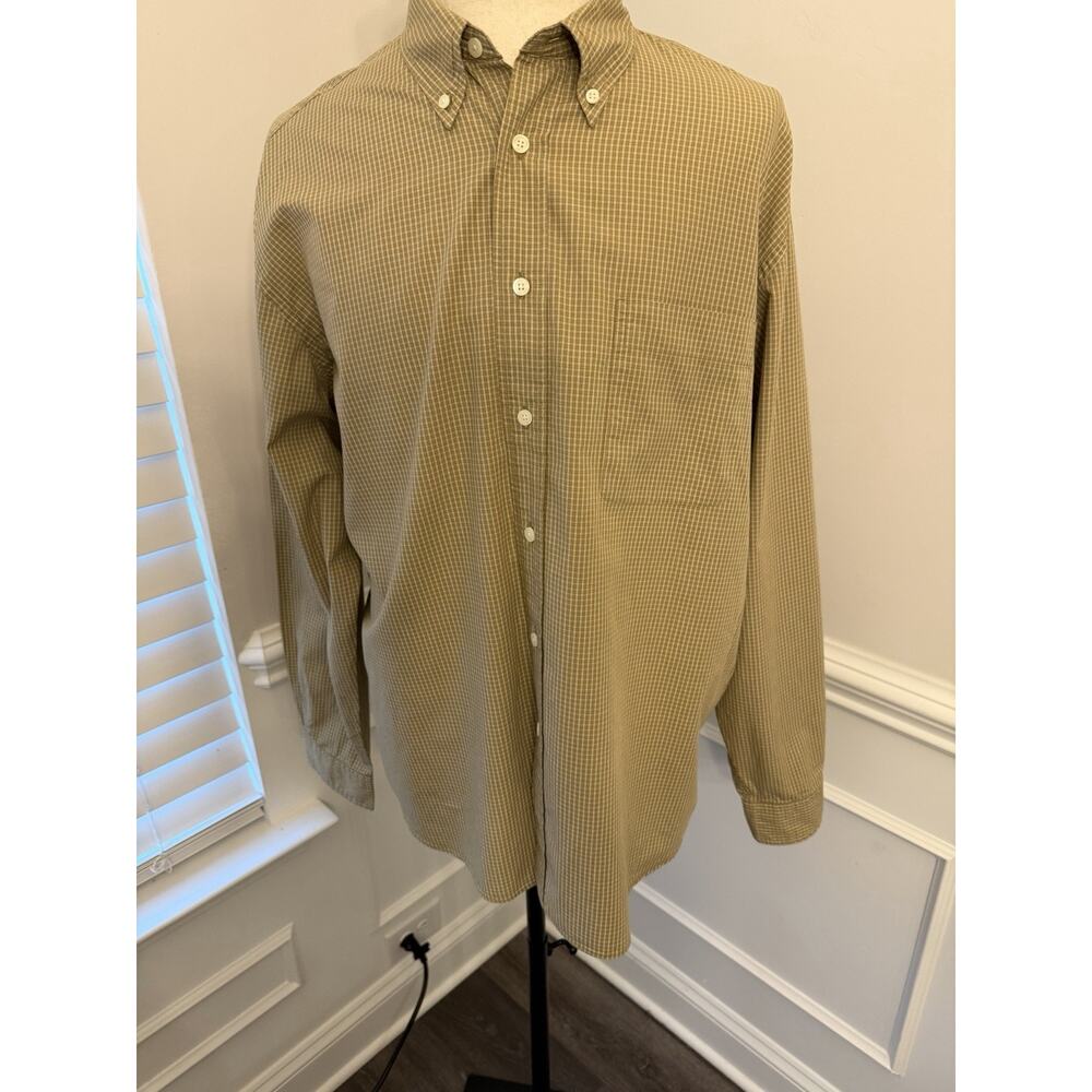 Eddi Bauer Men’s Button Down Long Sleeve Shirt Size XL Khaki/White Small Check